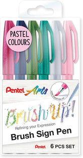 Pentel Brush Sign Pen Wallet 6 Pcs - Al Masam Stationery LLC